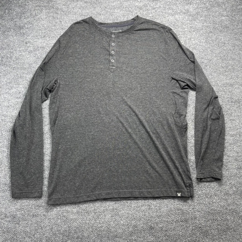 Vortex Optics Mens XL Charcoal Gray Heather Long Sleeve Henley Shirt Logo Casual